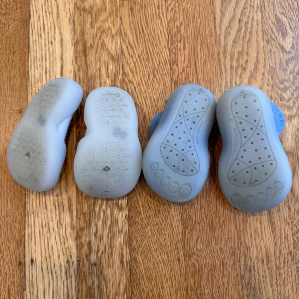 Toddler Fox & Bunny Slip-On Sock Shoes, Gray & Blue, Sz 6-12 months